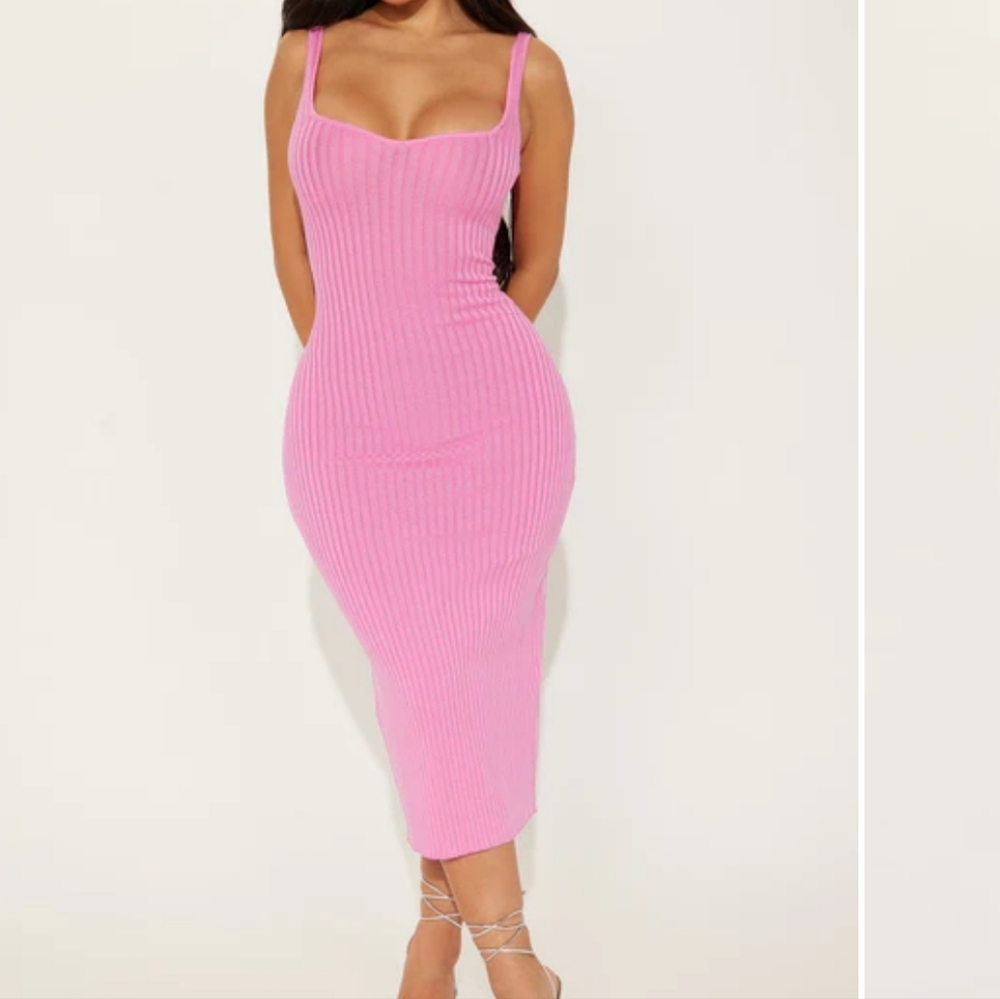 Fashion Nova - Vestido Midi Janelle Knit - Rosa Pink Midi Bodycon Dress